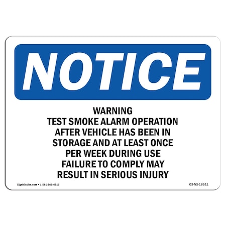 Signmission OSHA Notice Sign, 7" Height, Rigid Plastic, Warning Test Smoke Alarm Operation After Sign, Landscape OS-NS-P-710-L-18921